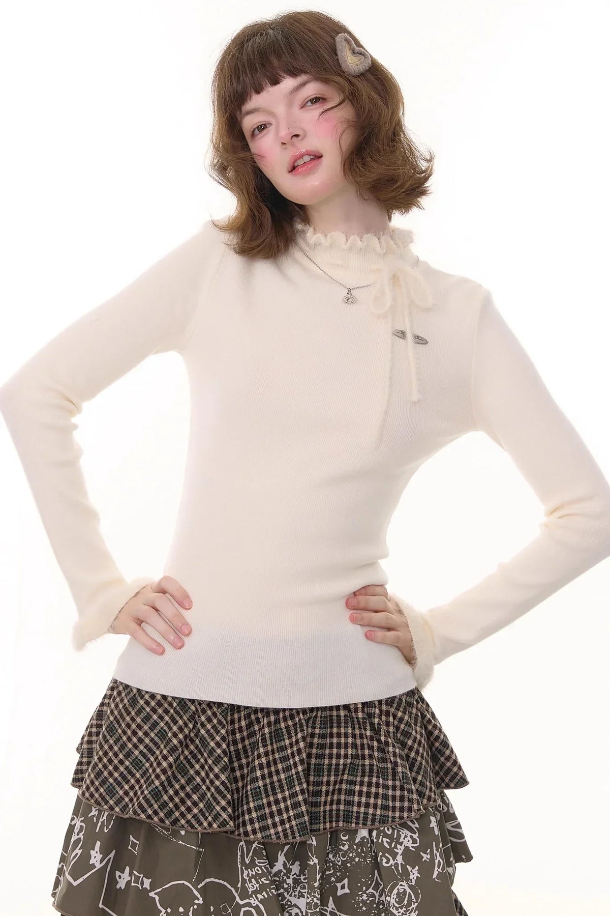 Bow-Knot Ruffled Knit Top
