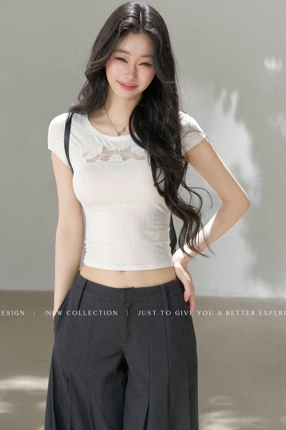 Bow Lace Cutout Short-Sleeve T-Shirt