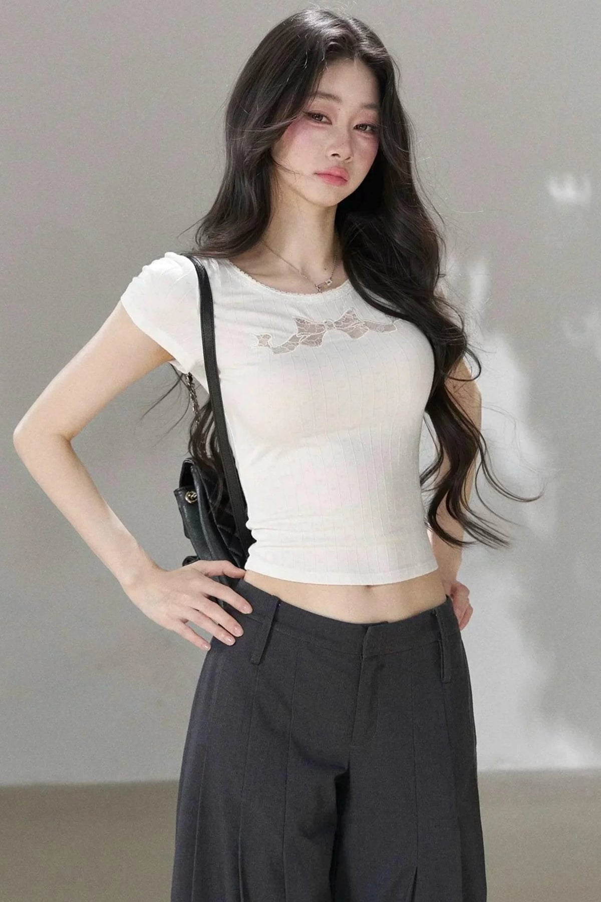 Bow Lace Cutout Short-Sleeve T-Shirt