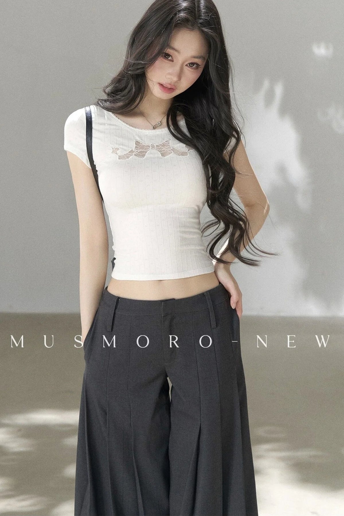 Bow Lace Cutout Short-Sleeve T-Shirt