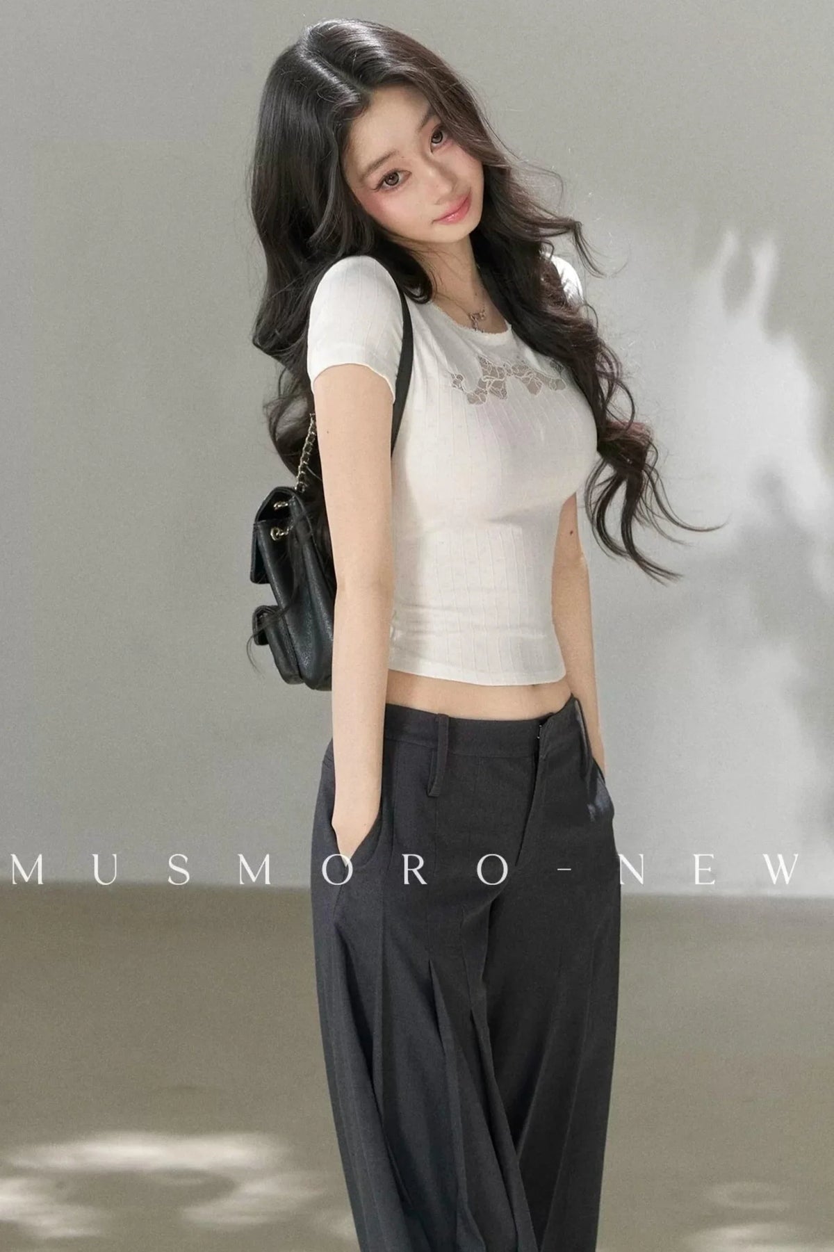 Bow Lace Cutout Short-Sleeve T-Shirt