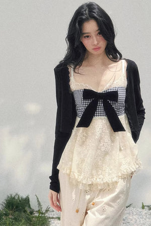 Bow Lace Plaid Top Set-Up