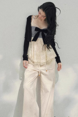 Bow Lace Plaid Top Set-Up