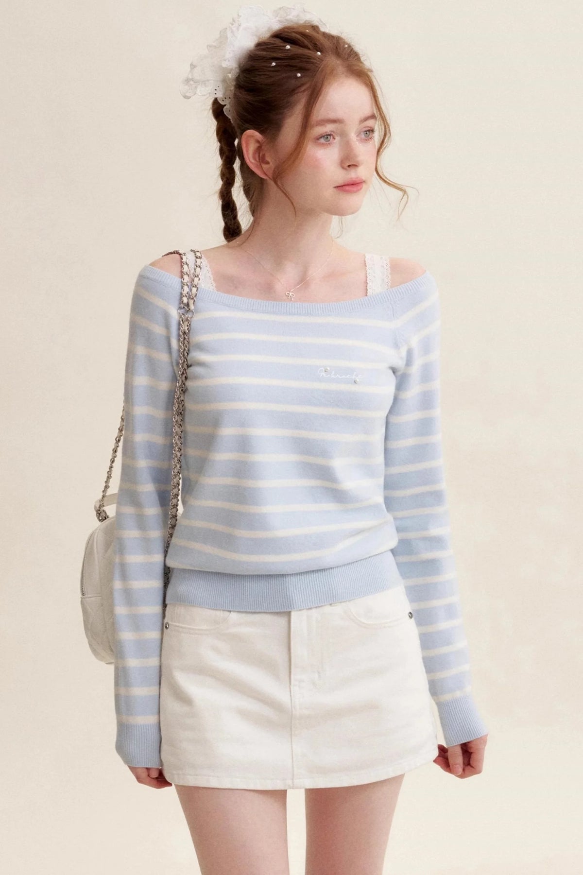 Bow Patch Denim Halter Skirt
