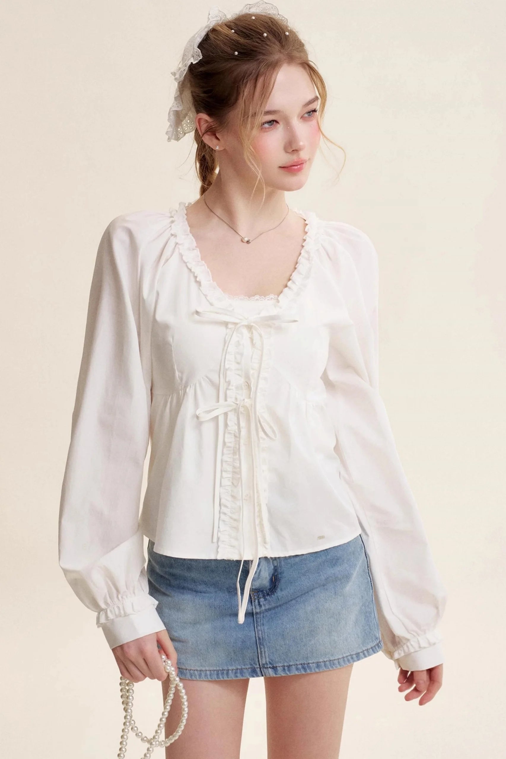 Bow Patch Denim Halter Skirt