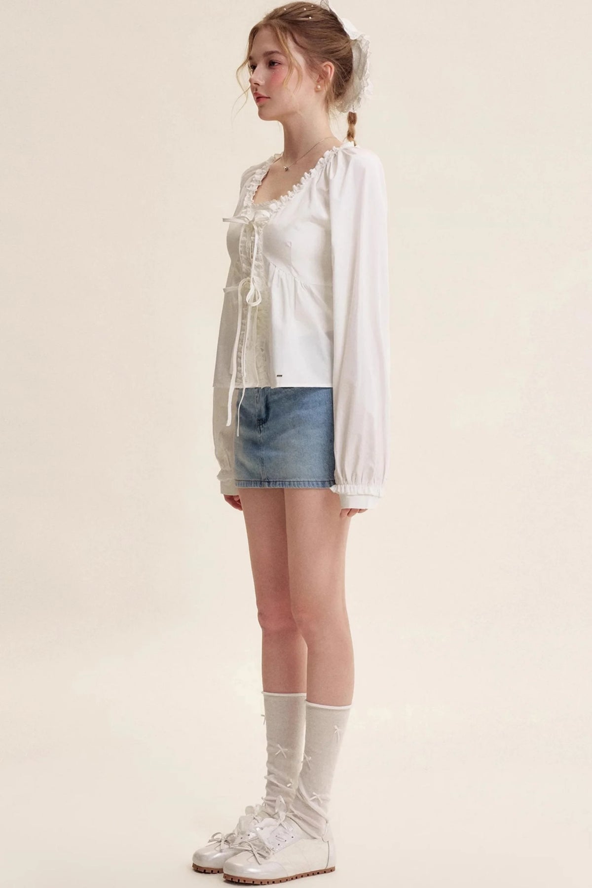 Bow Patch Denim Halter Skirt