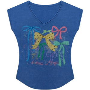 Bow Print V-Neck Short Sleeve T-Shirt