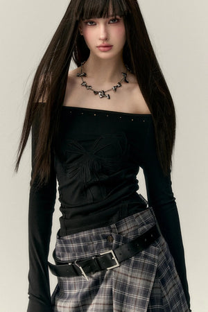 Bow Studded Shoulder Top