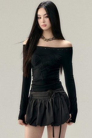 Bow Studded Shoulder Top