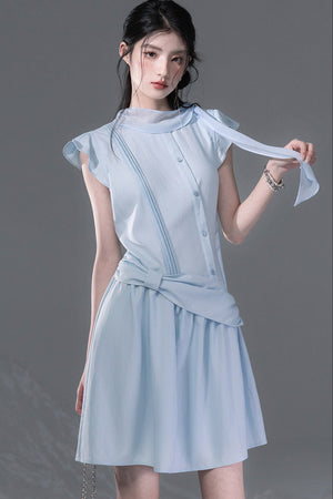 Bow Tie Diagonal Placket Ribbon Dress