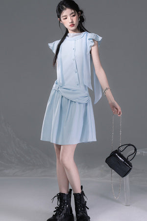 Bow Tie Diagonal Placket Ribbon Dress
