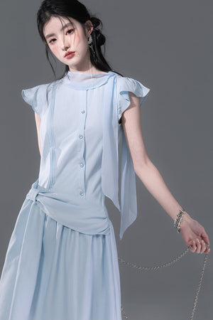 Bow Tie Diagonal Placket Ribbon Dress