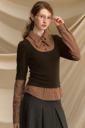 Bow Tie Plaid Slim Shirt