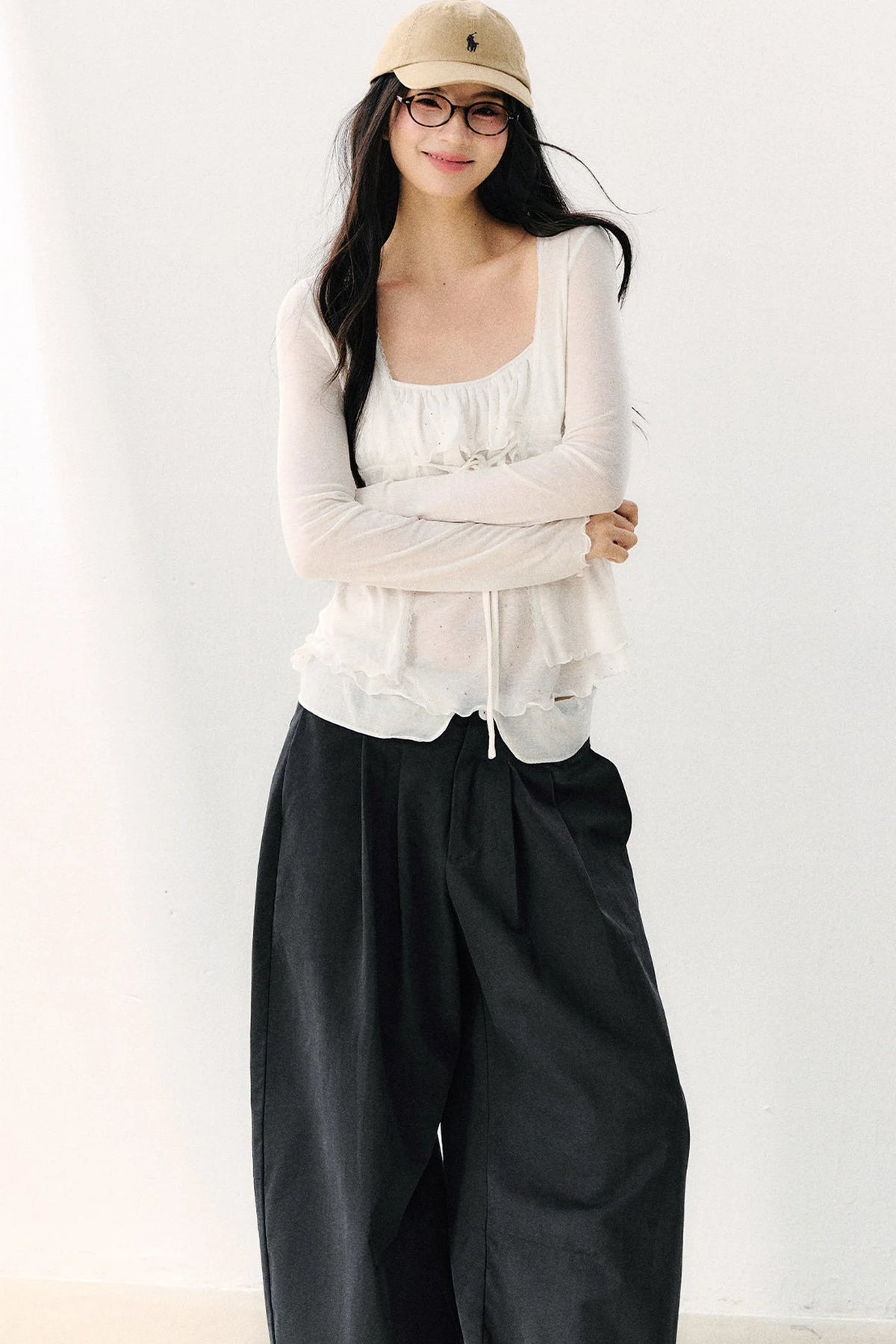 Bow Tie Sheer Cardigan And Camisole Set-Up