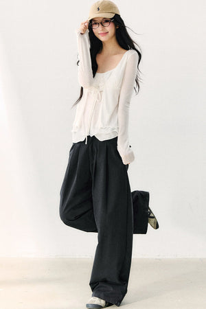 Bow Tie Sheer Cardigan And Camisole Set-Up