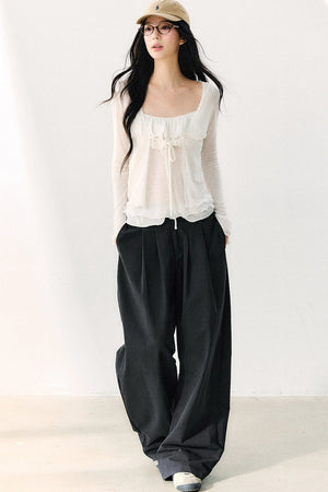 Bow Tie Sheer Cardigan And Camisole Set-Up