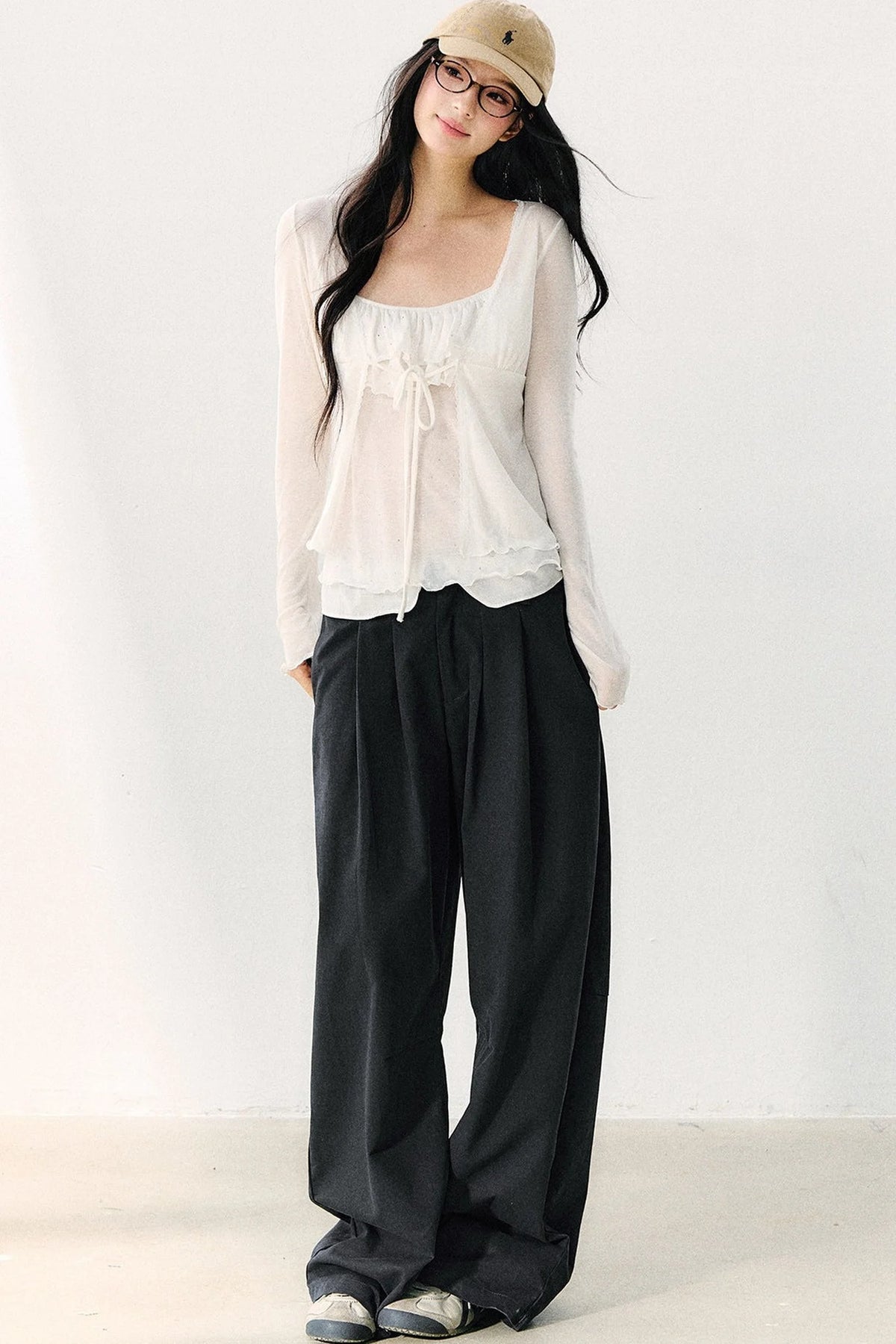 Bow Tie Sheer Cardigan And Camisole Set-Up