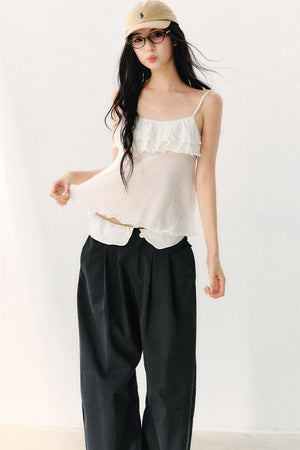Bow Tie Sheer Cardigan And Camisole Set-Up