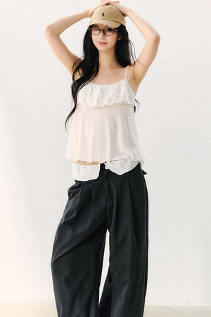 Bow Tie Sheer Cardigan And Camisole Set-Up