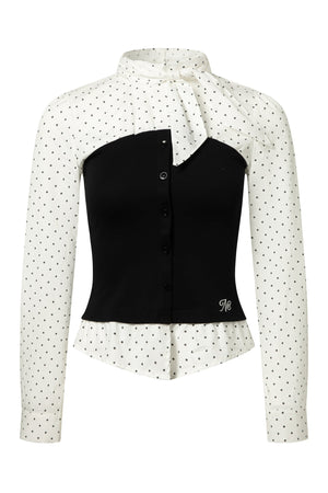 Bow Tie Spliced Shirt and Pleated Mini Skirt Set-Up