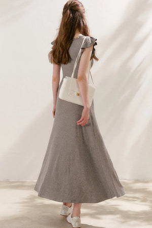 Bow Tie V-Neck Flutter Sleeve Maxi Dress