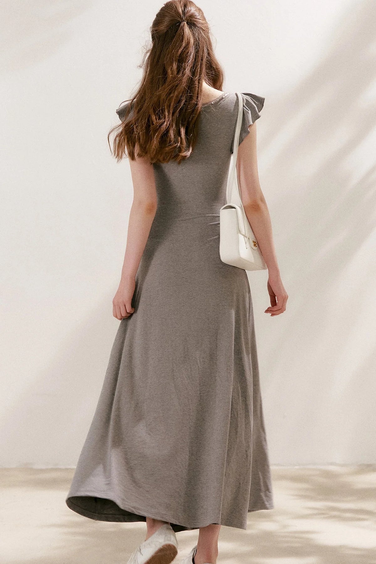 Bow Tie V-Neck Flutter Sleeve Maxi Dress
