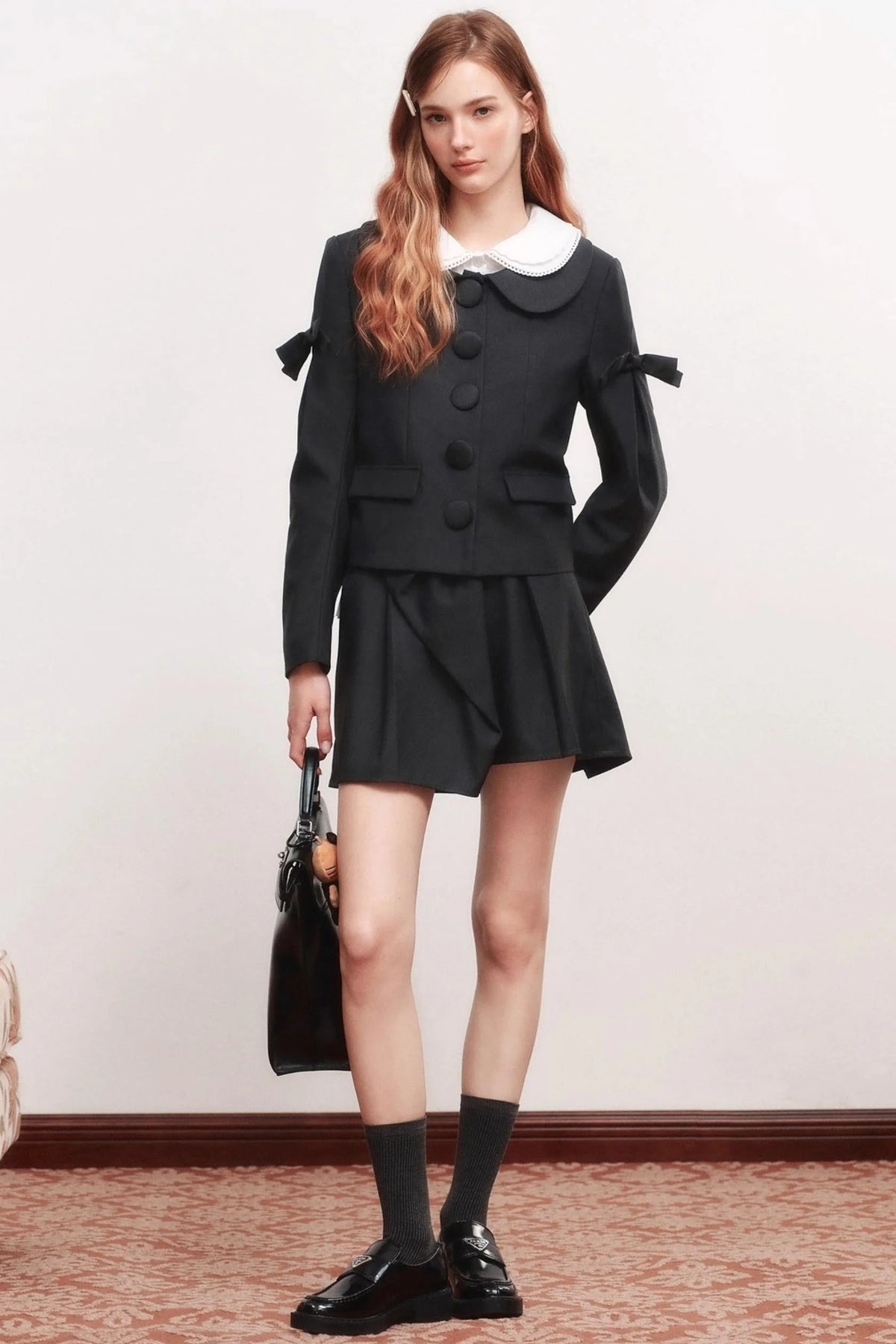 Bow Waistless Wool Blend A-Line Skirt