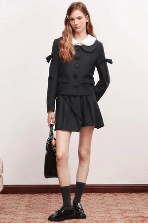Bow Waistless Wool Blend A-Line Skirt