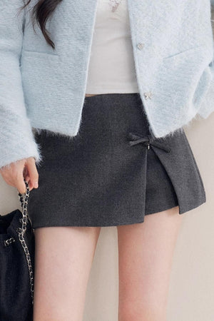 Bow Woolen Hem Skirt