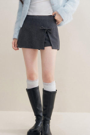 Bow Woolen Hem Skirt