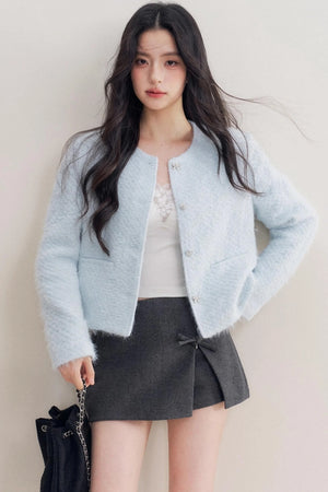 Bow Woolen Hem Skirt