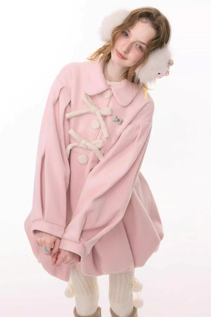 Bowknot Doll Collar Woolen Coat