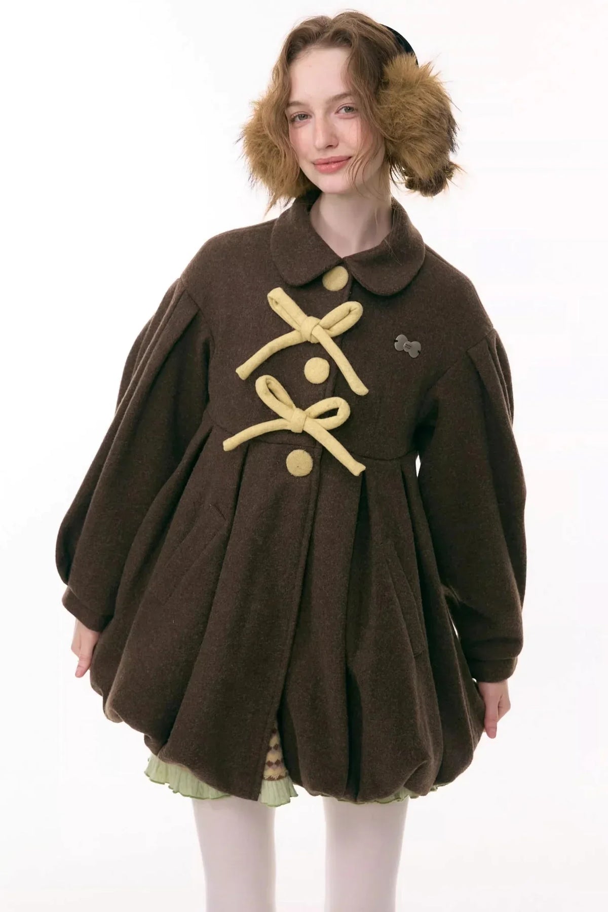 Bowknot Doll Collar Woolen Coat