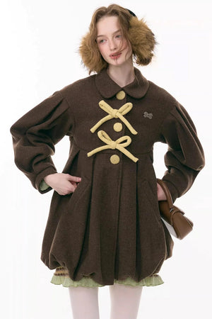 Bowknot Doll Collar Woolen Coat