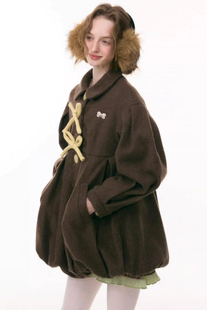 Bowknot Doll Collar Woolen Coat