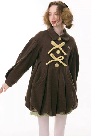 Bowknot Doll Collar Woolen Coat