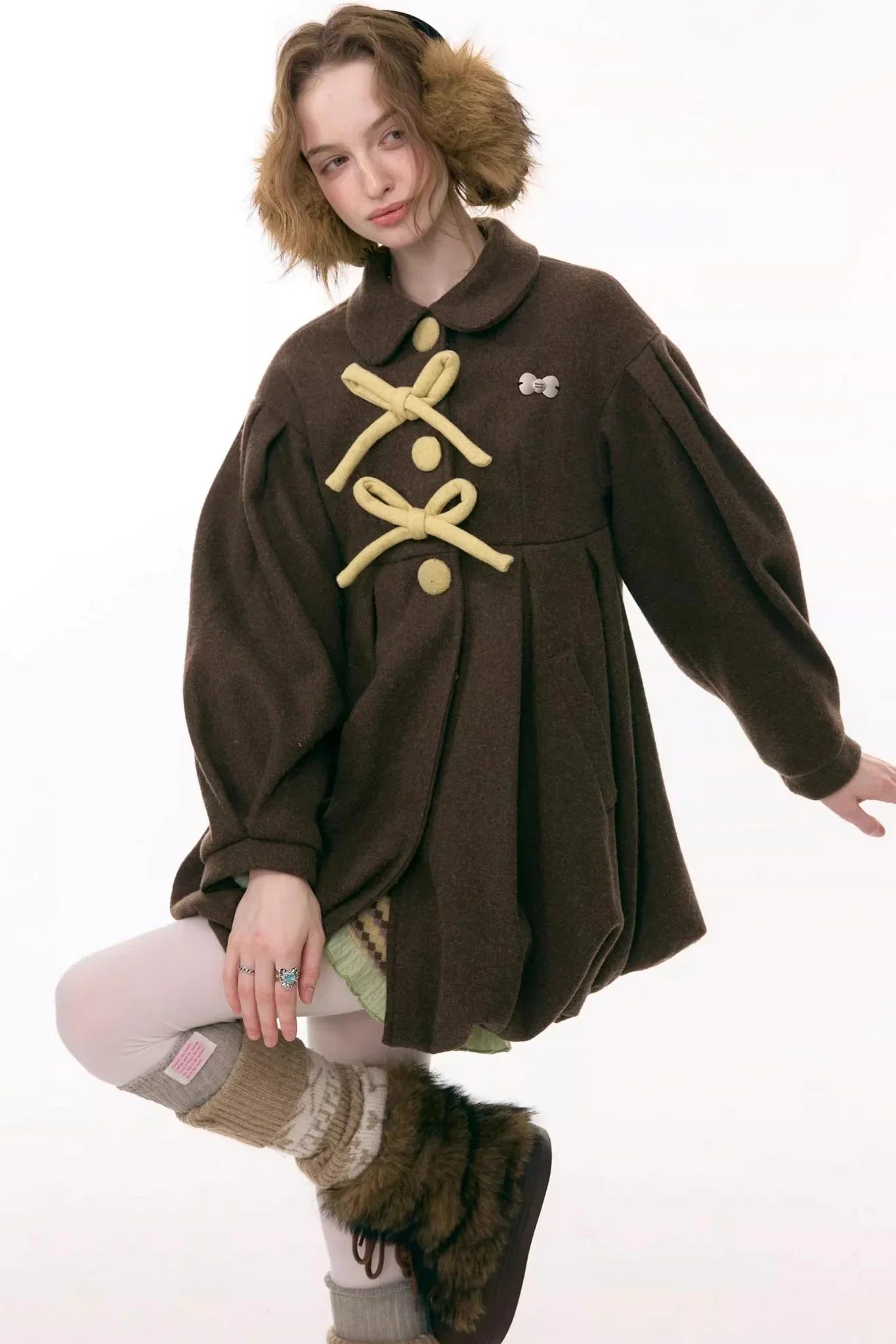 Bowknot Doll Collar Woolen Coat