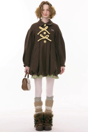 Bowknot Doll Collar Woolen Coat