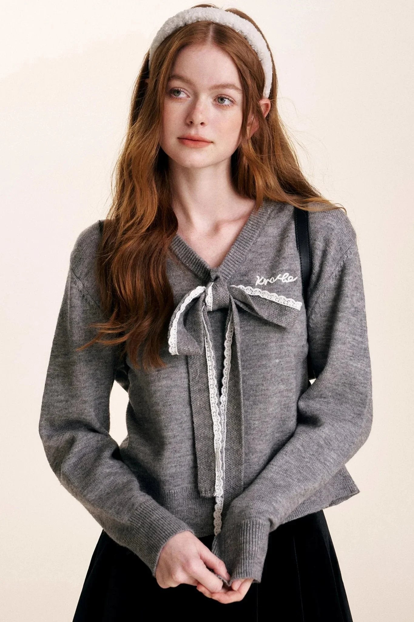 Bowknot Lace Patchwork Sweater