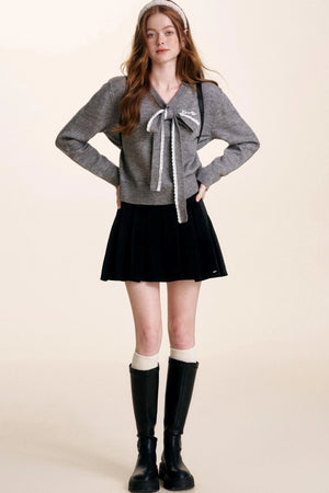 Bowknot Lace Patchwork Sweater