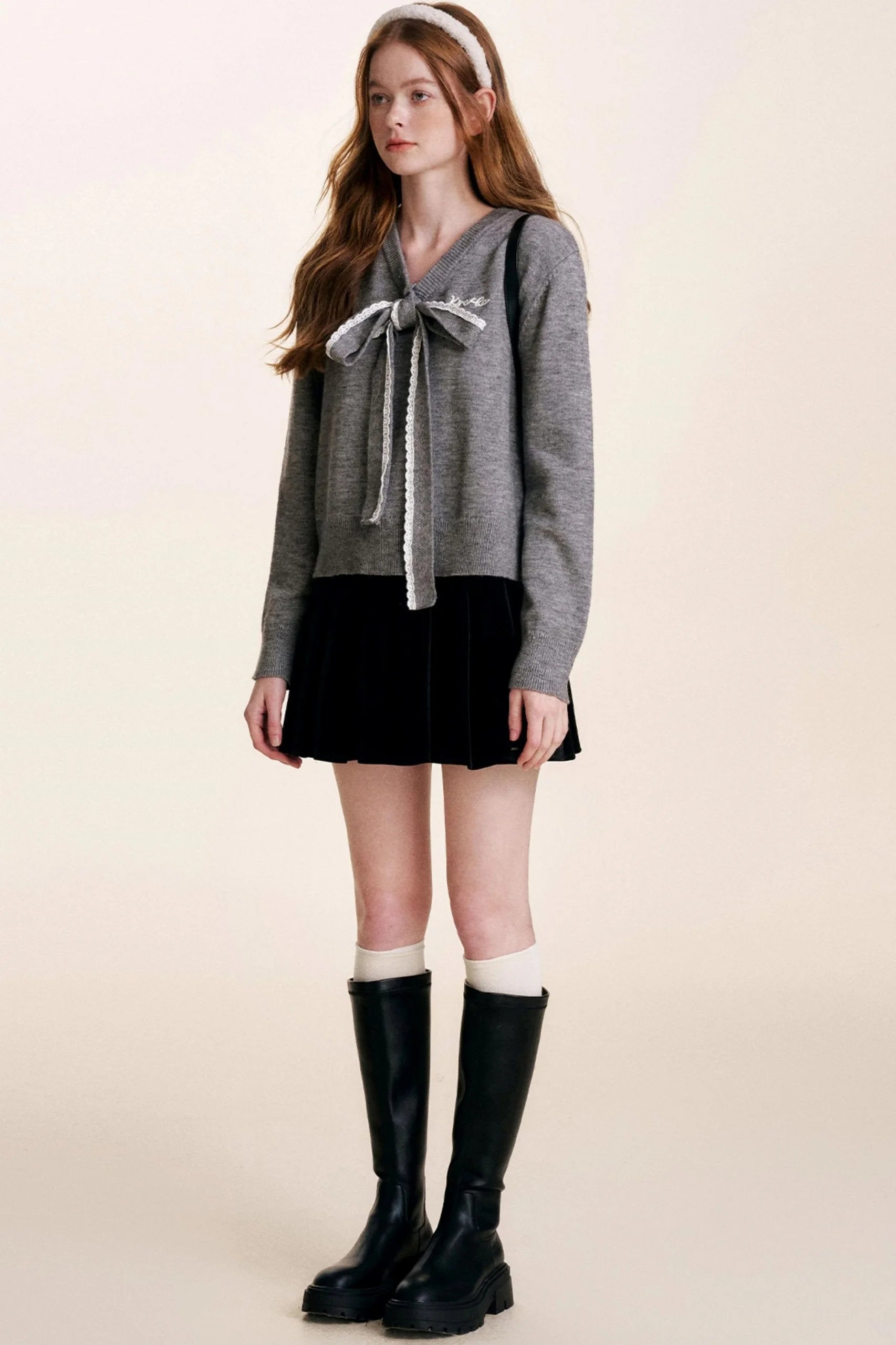 Bowknot Lace Patchwork Sweater