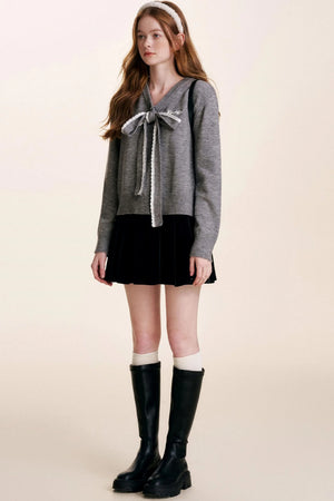 Bowknot Lace Patchwork Sweater