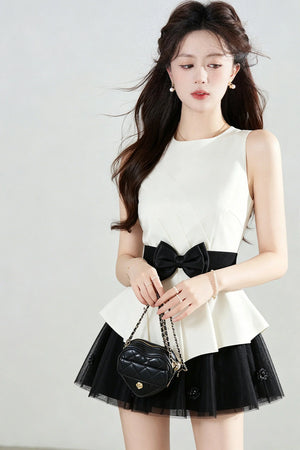 Bowknot Peplum Top and Tulle Skirt Set-Up