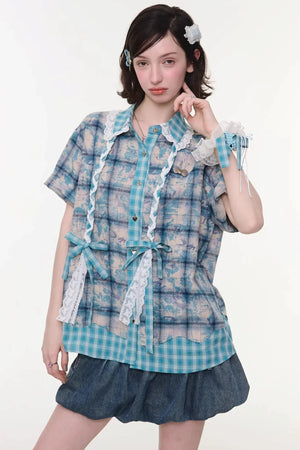 Braided Lace Plaid Blouse