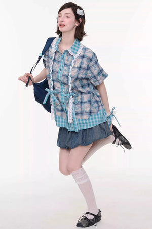 Braided Lace Plaid Blouse