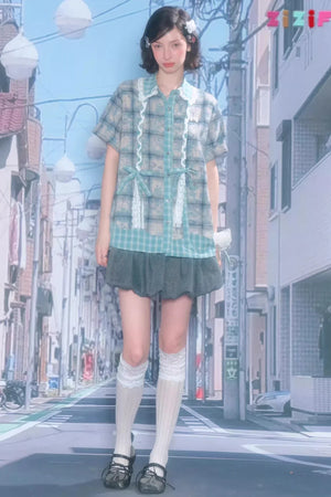 Braided Lace Plaid Blouse