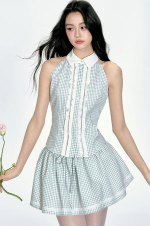 Breeze Plaid Poncho Skirt Set-Up