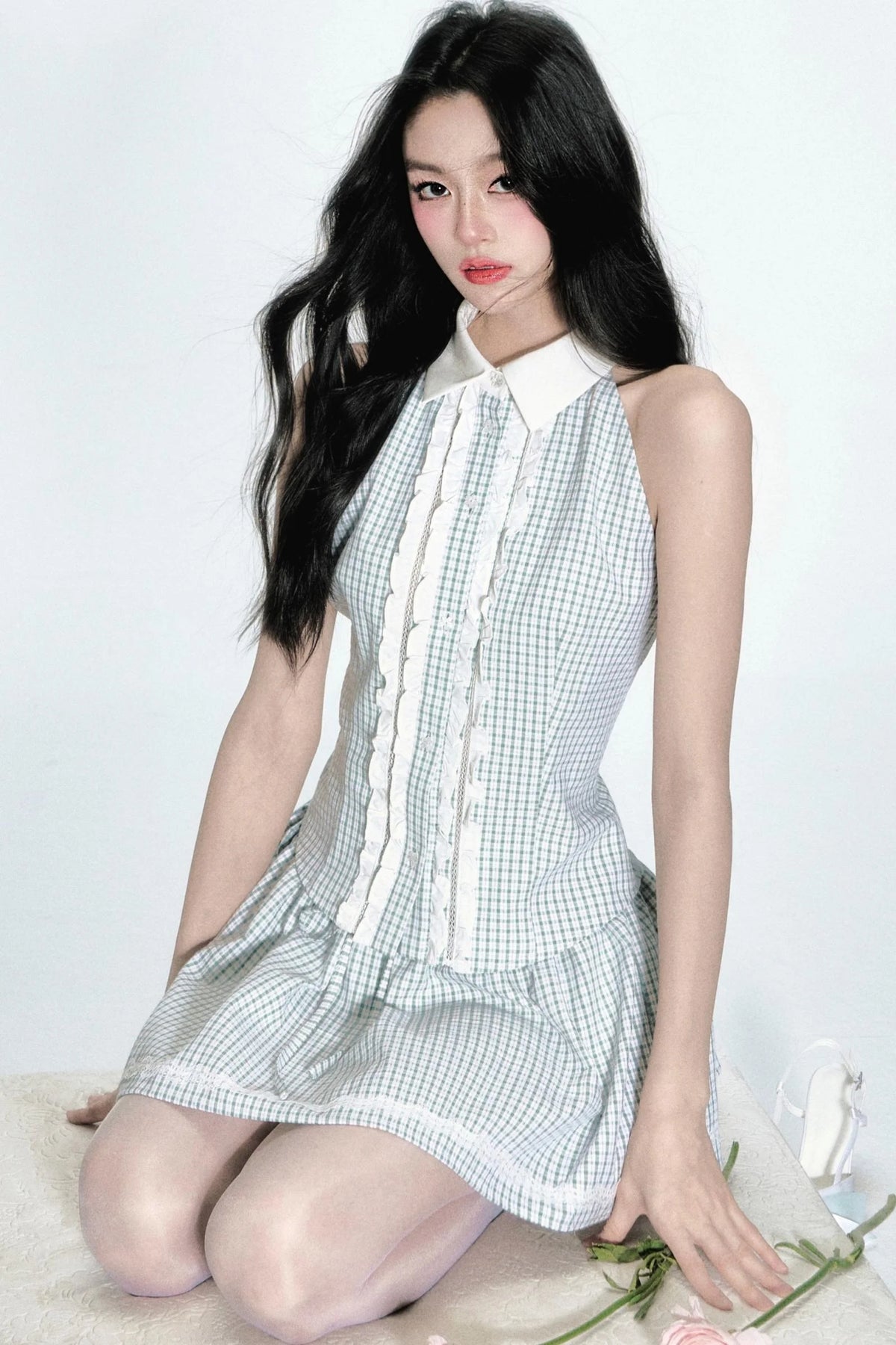 Breeze Plaid Poncho Skirt Set-Up