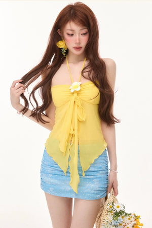 Bright Halter Floral Skirt Set-Up