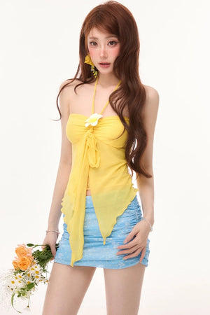 Bright Halter Floral Skirt Set-Up